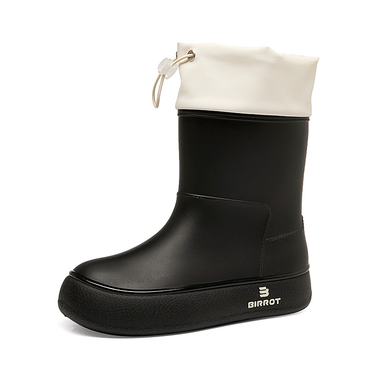 Nuevos zapatos de lluvia de terciopelo para mujeres de color sólido de moda coreana impermeable, antideslizante, fondo suave, estudiantes de manga corta, botas de lluvia cálidas