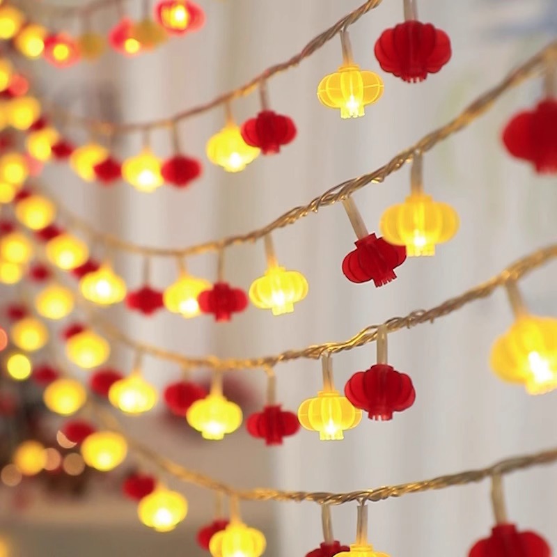 Boda festiva linterna roja casa atmósfera luces intermitentes luces de cadena boda festivo vacaciones decoración luces coloridas