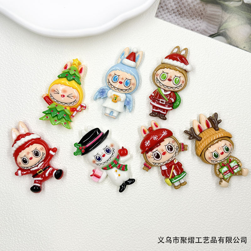大きな光沢のあるクリスマスラブブ樹脂アクセサリーDIYクリーム接着剤携帯電話ケースヘアピン冷蔵庫マグネット装飾品|undefined
