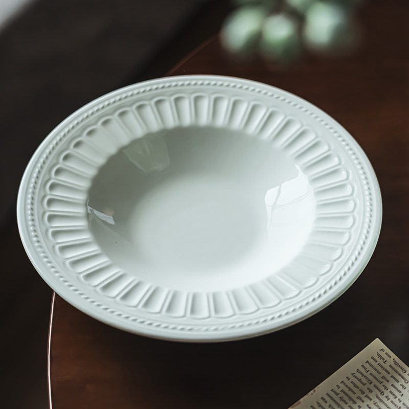 Estilo retro japonés plato redondo alivio creativo ensalada tazón vajilla Placa de alta calidad hogar plato de cerámica plato de sopa