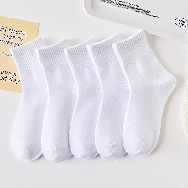 Children's Socks, Spring and Autumn Thin Style, Summer Pure Cotton, Boys' Sports Socks, Girls' Socks, Kids' Socks, Student Socks, White Mid-Tube Socks
