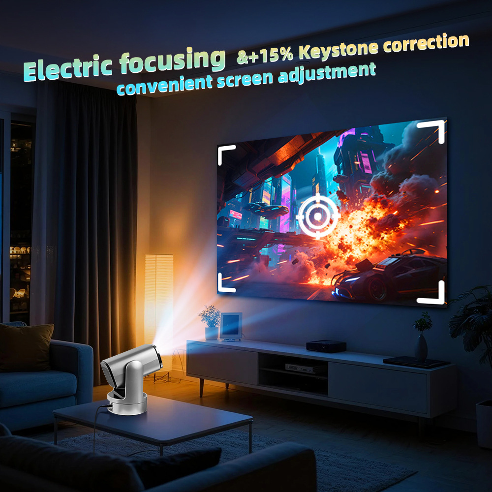 Sınır Ötesi 4K Açık Hava Projektörü Yerleşik Pil WiFi HD Android Akıllı Projector