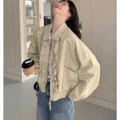 木耳边奶黄色工装外套女春秋2025新款夹克短款小个子高级感韩系