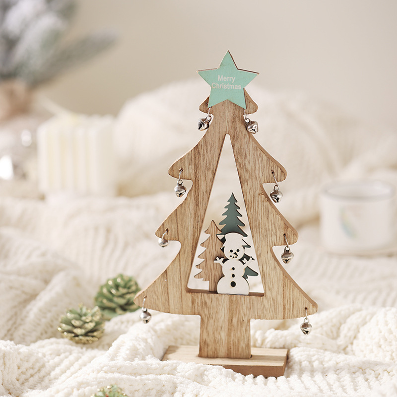 22 nuevos árboles de madera creativos decoraciones de escritorio de árboles de Navidad escenas de muñeco de nieve de alce decoración de Navidad