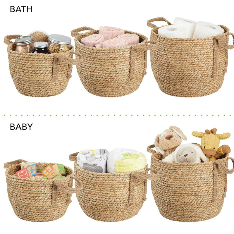 Amazon Hot Sale Cesta de almacenamiento de tejido de paja Cesta de almacenamiento de tejido Cesta de almacenamiento de cestas de tejido de caña Cesta de almacenamiento de basura