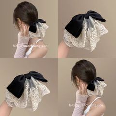 女性用オリジナルレースサテンリボンヘアピン、大人のハイエンドの小さな香りの後頭部グリップポニーテールヘアピン