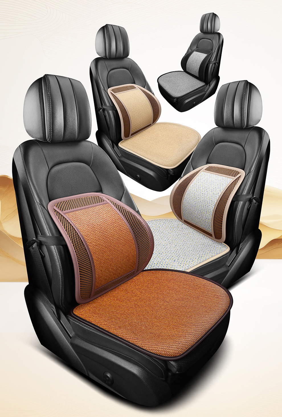Summer Car Lumbar Support Cushion Breathable Office Seat Massage Lumbar Cushion Waist Support Car Backrest Cushion