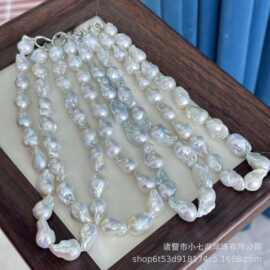 天然淡水珍珠银蓝光胖鱼尾大巴项链巴洛克满串项链纯银小众设计款