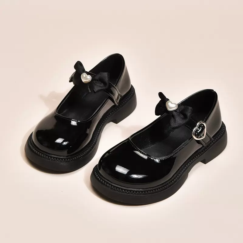 女童皮鞋春秋款软底单鞋公主鞋校园鞋中大童演出鞋蝴蝶结黑色皮鞋