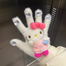 HelloKitty水钻可爱毛绒手套秋冬凯蒂猫玩偶少女保暖针织五指手套