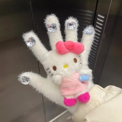 ハローキティ水ドリルかわいいぬいぐるみ手袋秋冬ハローキティ人形少女保温ニット五本指手袋
