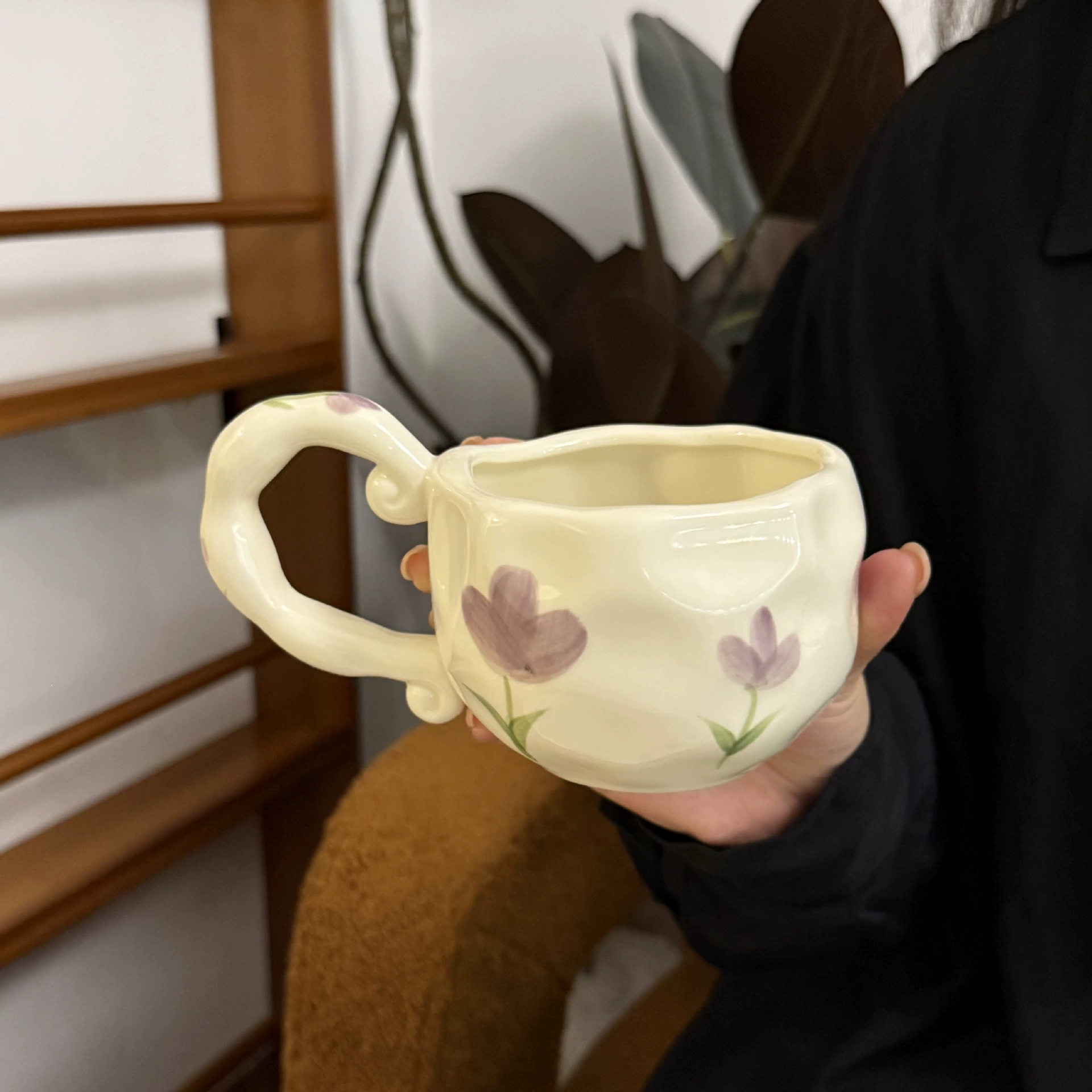 hand-painted ceramic coffee cup, francе retro из стиля, 300 мл, неравномерный милый дизайн