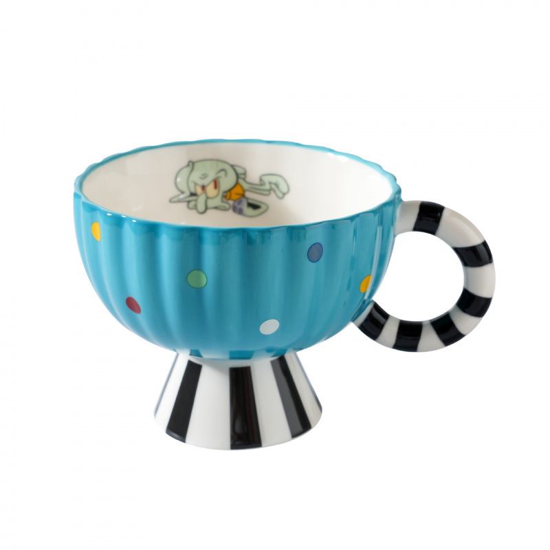 Tazas de cerámica de pies altos de Bob Esponja creativas onduladas tazas de agua a rayas manejo tazas de café de pareja para mujeres