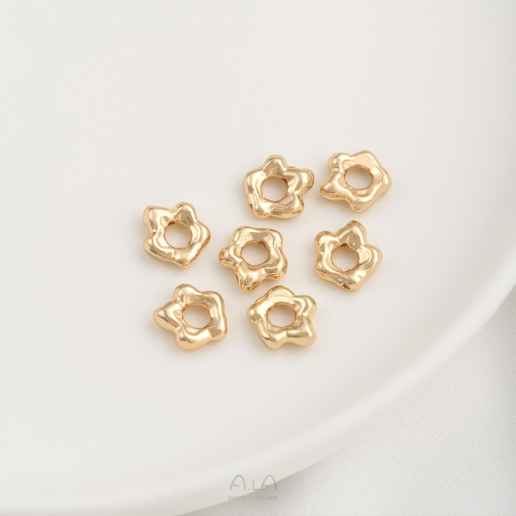 1 Pièce 9*10mm Trou 3~3.9mm Le Cuivre Plaqué Or 14K Fleur Brillant Barres D'espacement display picture 5