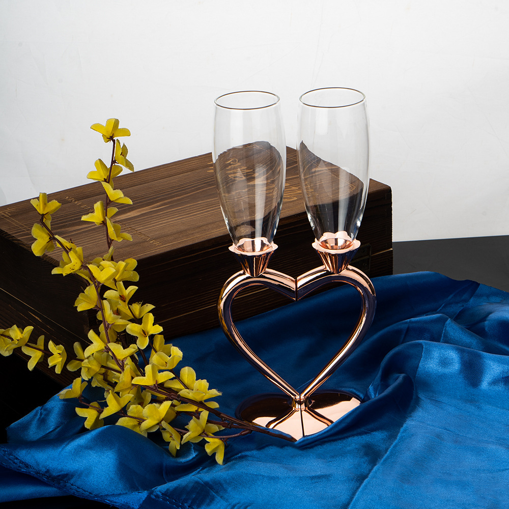 Corazón en forma de cristal Champagne traje pares de regalo de boda fiesta Copa cristal bar suministros Copa