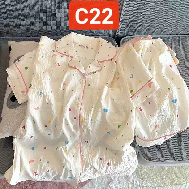 Al por mayor transfronterizo pantalones cortos de manga corta nubes pijamas de algodón de dibujos animados lindos cardigan con solapa primavera y otoño set de ropa para el hogar
