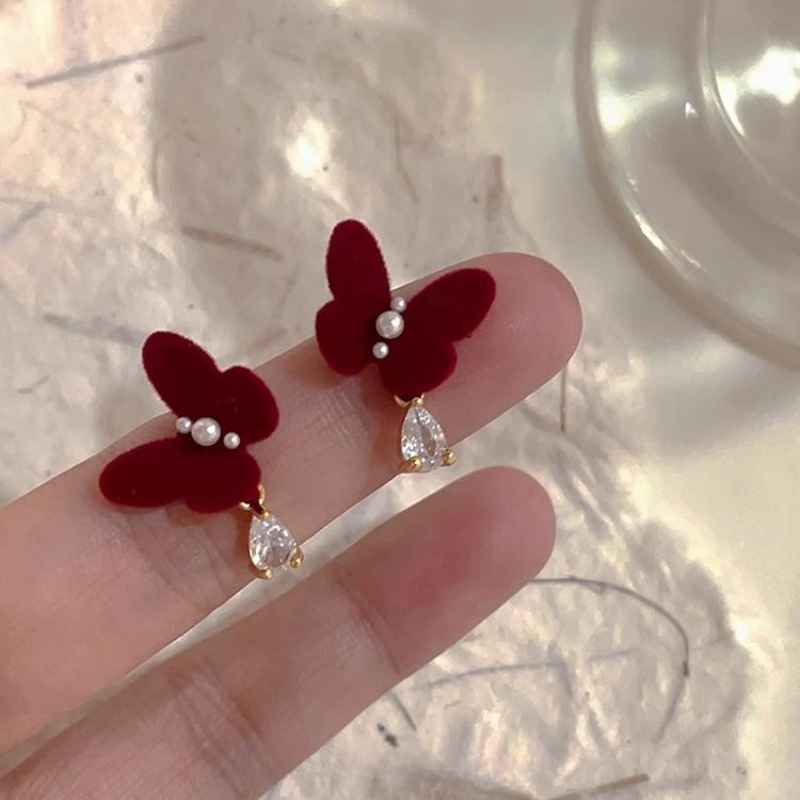 38# zircon flocking butterfly stud earrings