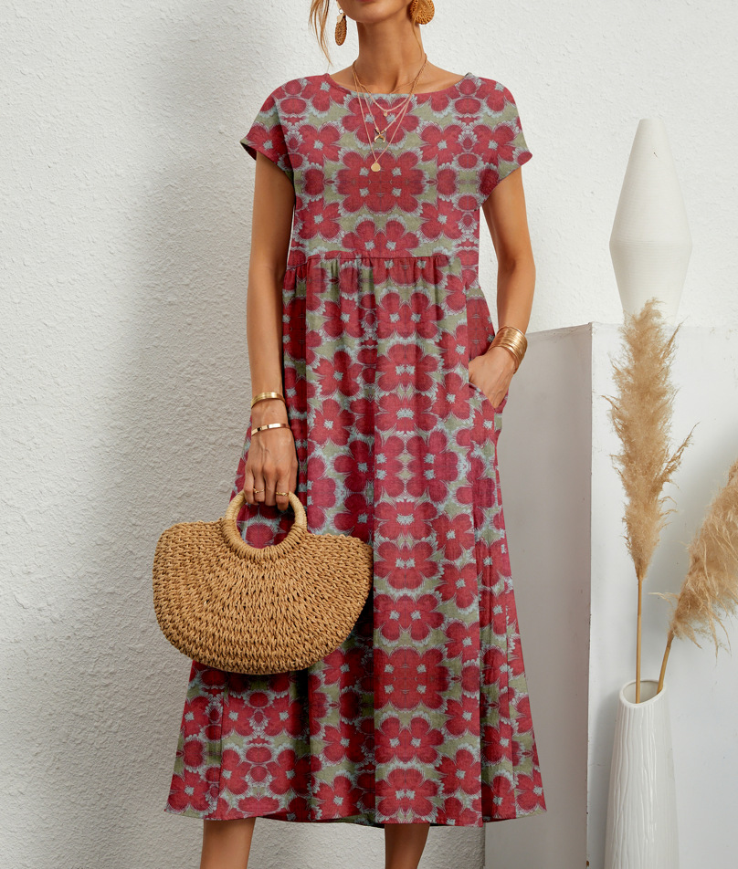 Women's Regular Dress Vacation Round Neck Printing Zipper Sleeveless Leaves Flower Maxi Long Dress Holiday Daily Beach display picture 7