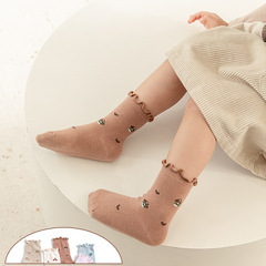 秋季新款女童男木耳邊水果襪中筒不勒寶寶平板襪Y型後跟兒童襪子