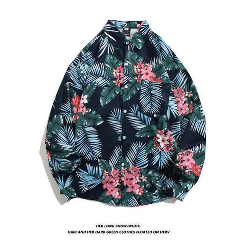 Designer Print Long-Sleeve Hong Kong Style Chic Retro Shirt for Men and Women Vetiver Korean Style Ins Korean Version Trendy Vintage