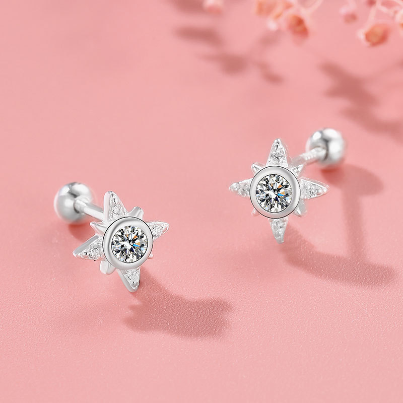 1 Paire Style Simple Star Incruster Argent Sterling Zircon Boucles D'oreilles display picture 3