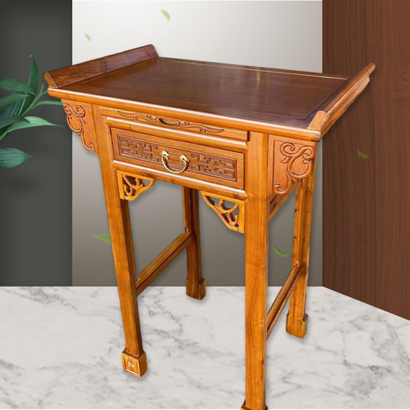 实木老榆木观音财神供奉桌组合客厅家具方型供桌原木色雕花贡桌