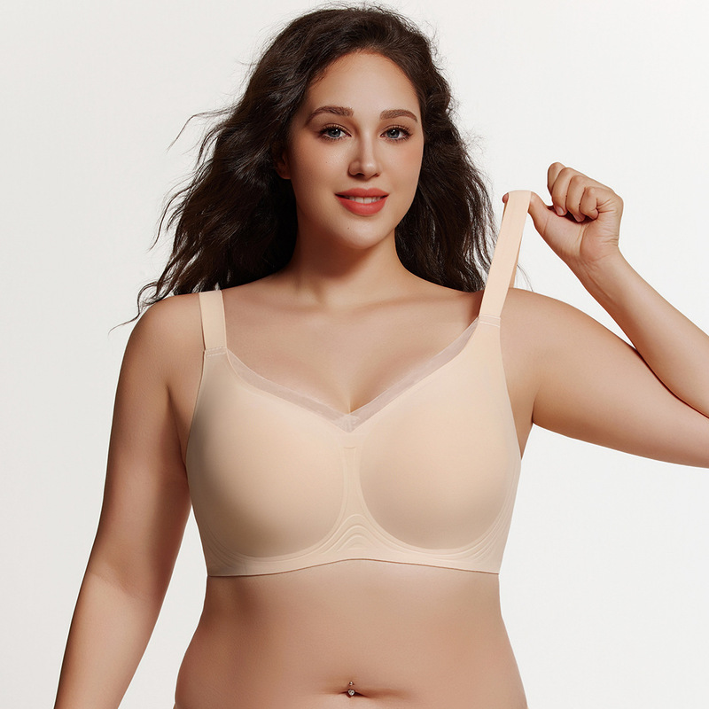 Cross-Border Foreign Trade European and American Sizes Without Rims for Big Breasts and Small Intimates for Women with Push-Up Naked Feeling Seamless Plus Size Bra