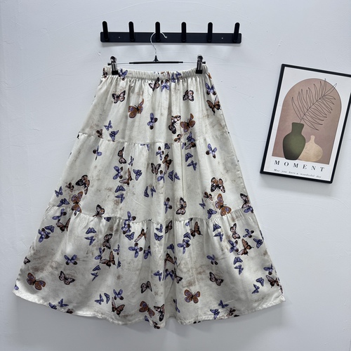 Cotton crepe half-length skirt, long dress print, simple casual maxi skirt, summer loose-fitting, slimming, elastic waist, three-piece skirt