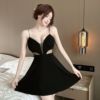 Camisole dress， women's summer temperament， mesh perspective belly covering large swing skirt