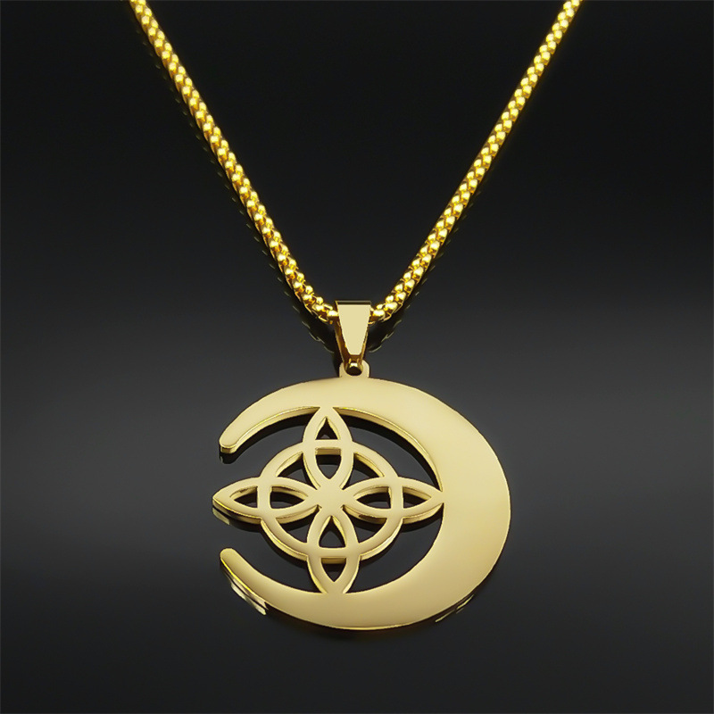 Collana con ciondolo a forma di luna irlandese, nodo cinese, celtico, vichingo nordico, in acciaio inossidabile_voghion.com