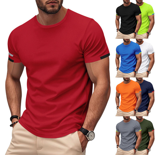 TK Cross-Border Bestselling Men's Medium Marathon Election Suit Quick-Dry Running Round Neck Casual Advertisement Shirt Short Sleeve