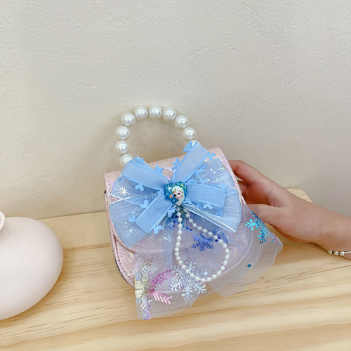 New style princess style shoulder bag cartoon anime girl pearl chain crossbody bag bow accessories small bag
