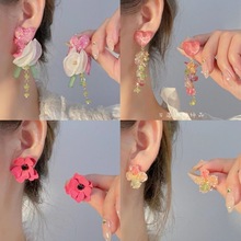 夏日缤纷~花朵彩色流苏碎石耳环组合感耳钉耳饰套装蝴蝶