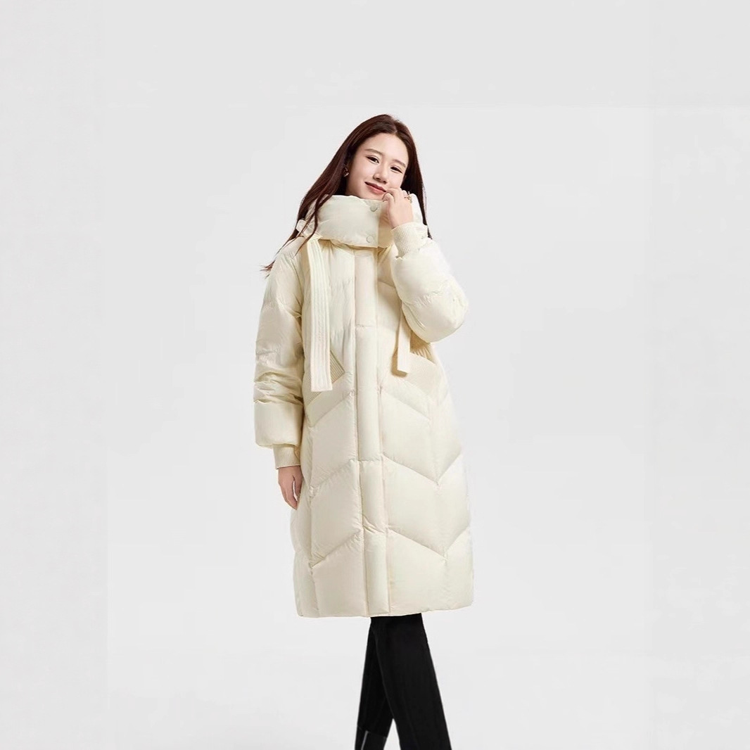 Women's Winter New Thick down Jacket, Fashionable Warm Casual Long Coat with Ribbons, Loose Trendy Popular Style