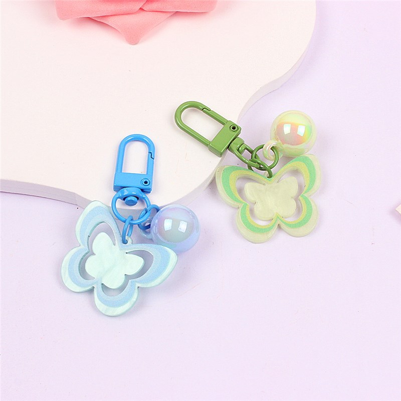 공장 직접 창조적 인 새로운 INS 캔디 컬러 아크릴 소재 컬러 나비 키 체인 학생 가방 펜던트