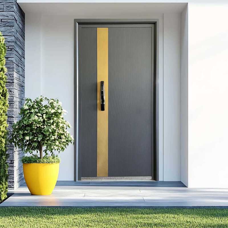 Cast Aluminum Armored Door Six Millimeters Finely Carved Straight Stripes Stainless Steel Plate Fingerprint Lock Anti-Theft Door Villa Door