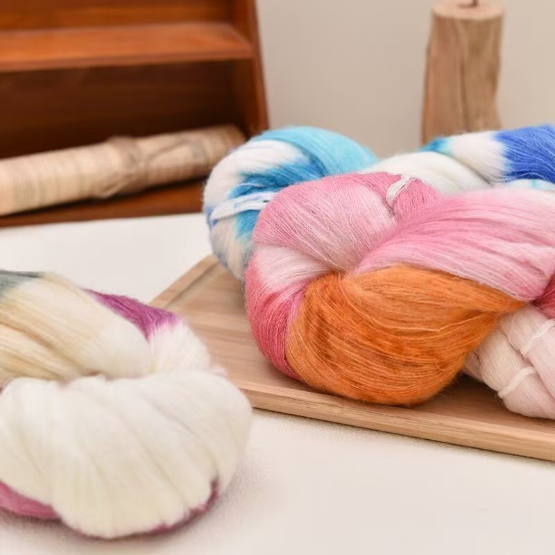 长毛丝马海毛油画手染超柔软中细马海毛毛线手工编织毛衣披肩