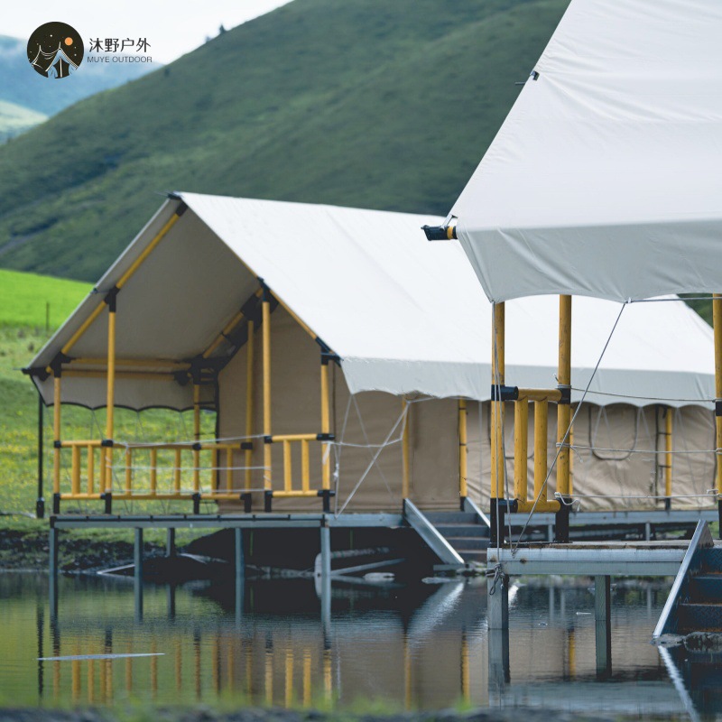 Muye campamento al aire libre de lujo ligero campamento de campamento en línea famoso lugar escénico tienda de campaña de madera maciza tienda de campaña de doble capa venta caliente