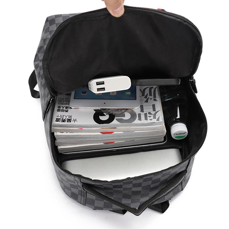 Cross-Border marca de moda de los hombres de LA PU Mochila De Cuero mochila de viaje a cuadros casual de gran capacidad de Tela Escocesa bolsa de ordenador