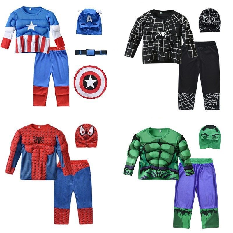 Halloween Cospaly Costumes for Kidsren Captain America Spider-Man Batman Superman Split Muscle Clothes