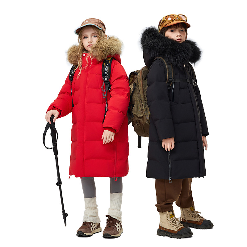 3QR儿童羽绒服男女童加厚时尚毛领新中长款百搭冬季中大童外套