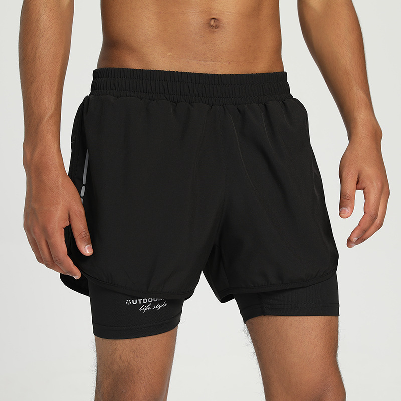 Summer Men's American Sports Shorts Shake Tone Explosions Quick-drying Breathable Running Double Layer Two-in-One Three-point Pants Printing Label
