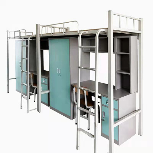 Factory Wholesale Bed Cabinet Set Iron Frame Bed Dormitory Bed Iron Cabinet Wardrobe Bed With Desk Employee Student Apartment Bed