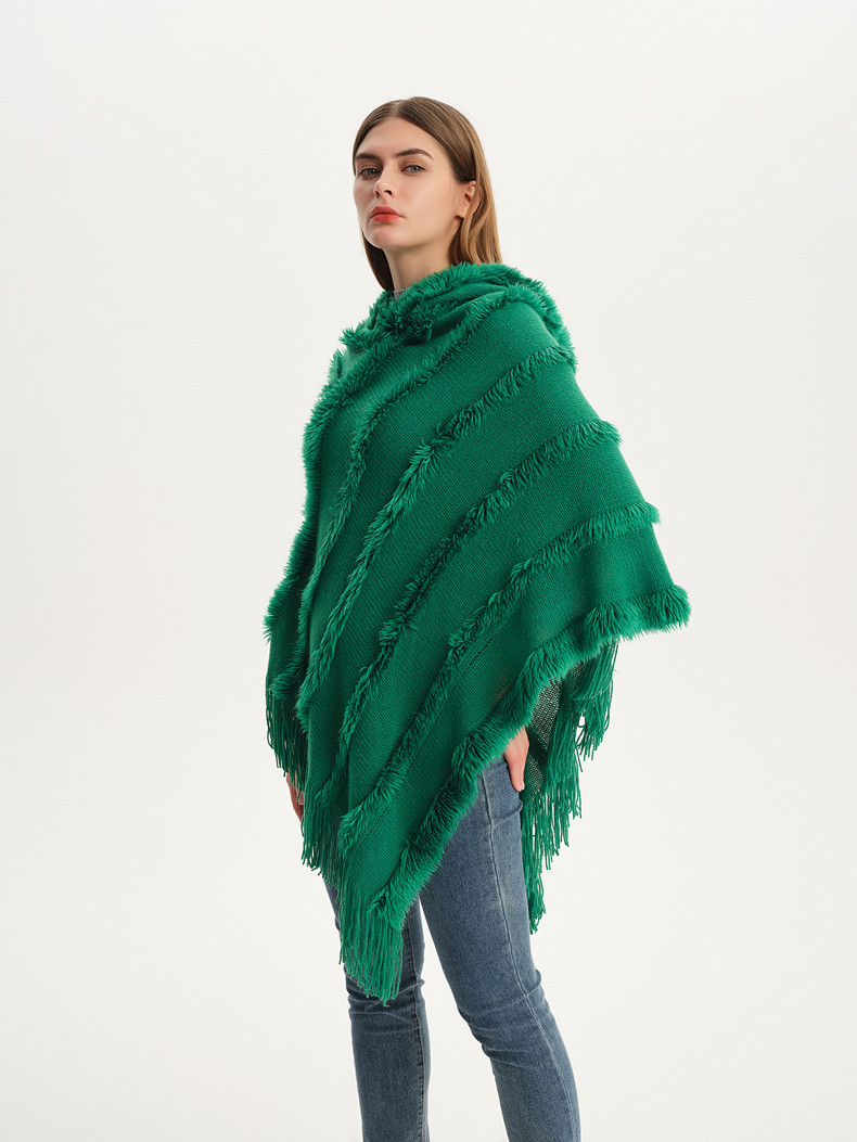 Unisex Damen einfarbiger Kapuzenpullover Strickpullover Cape Umhang_voghion.com