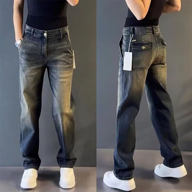 Autumn and Winter Luxury Trendy Brand Versatile Jeans Retro Slim-Fit Long Pants Men's High-End American-Style Durable Straight Pants