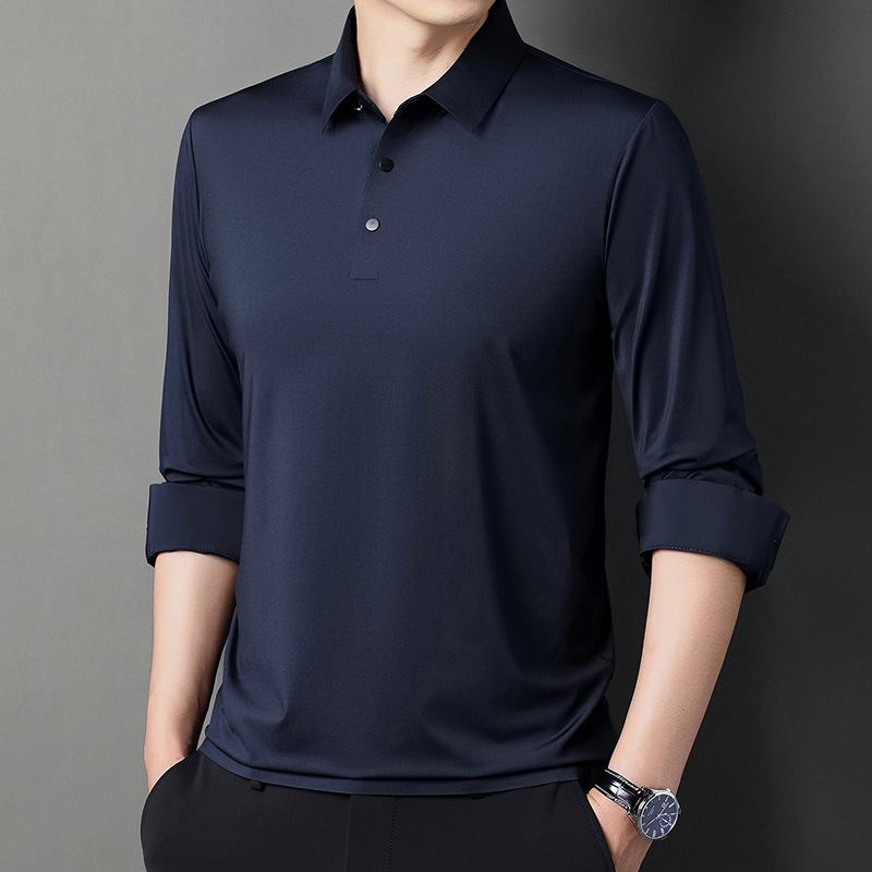 A generation of long sleeve mulberry silk POLO shirt men's spring and autumn winter new business casual fashion Joker base shirt