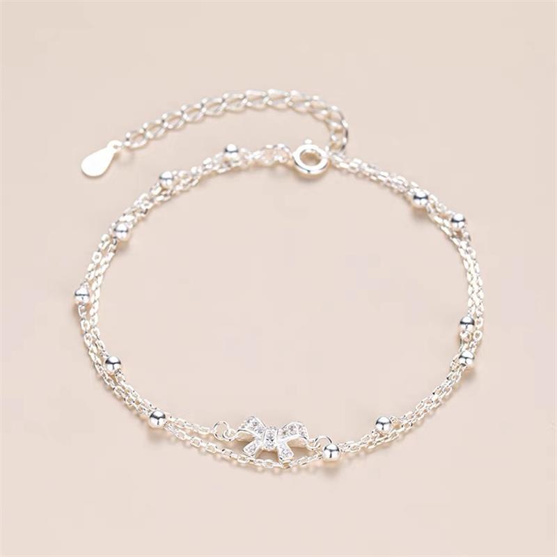 Double-layer stacked bow bracelet Women's Light luxury niche exquisite student girlfriends jewelry 2023 New