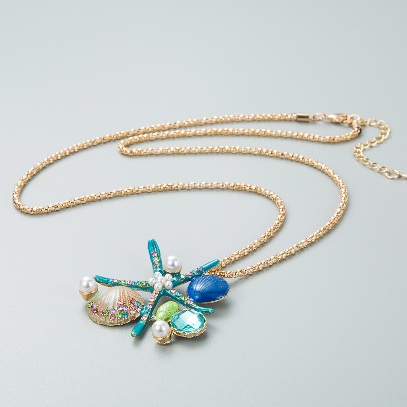 Collier En Alliage De Perles De Pétoncles Et D&#39;étoiles De Mer De La Série De Style Océan Européen Et Américain display picture 3