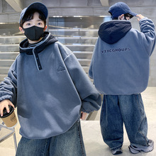 男童加绒卫衣秋冬装2025冬季新款连帽加厚一体绒儿童上衣打底衫潮