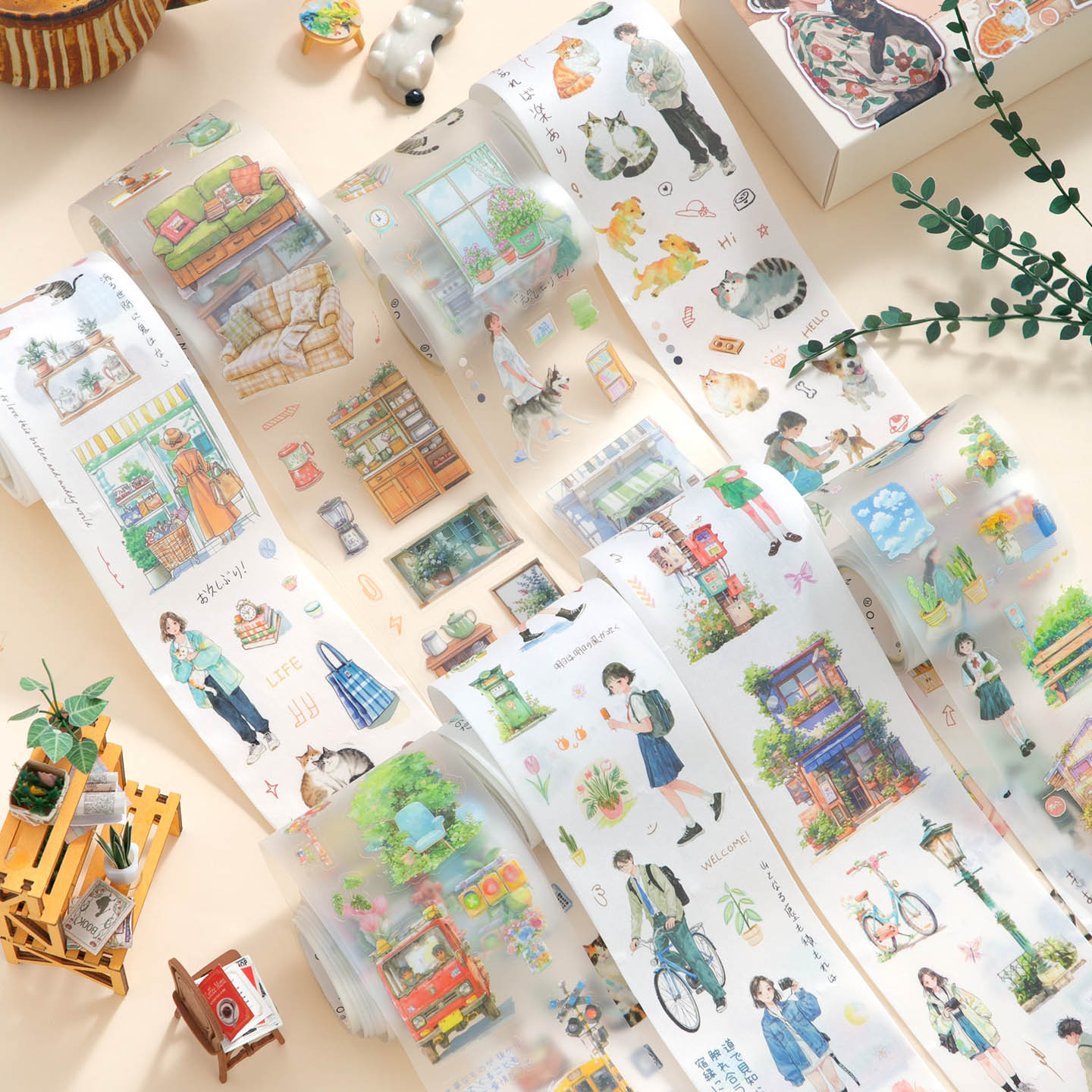 Cinta Xinmo serie de tiempo sorpresa pet y papel mezcla cuentas de mano material de paisajismo película de corte pegatina juego de cinta